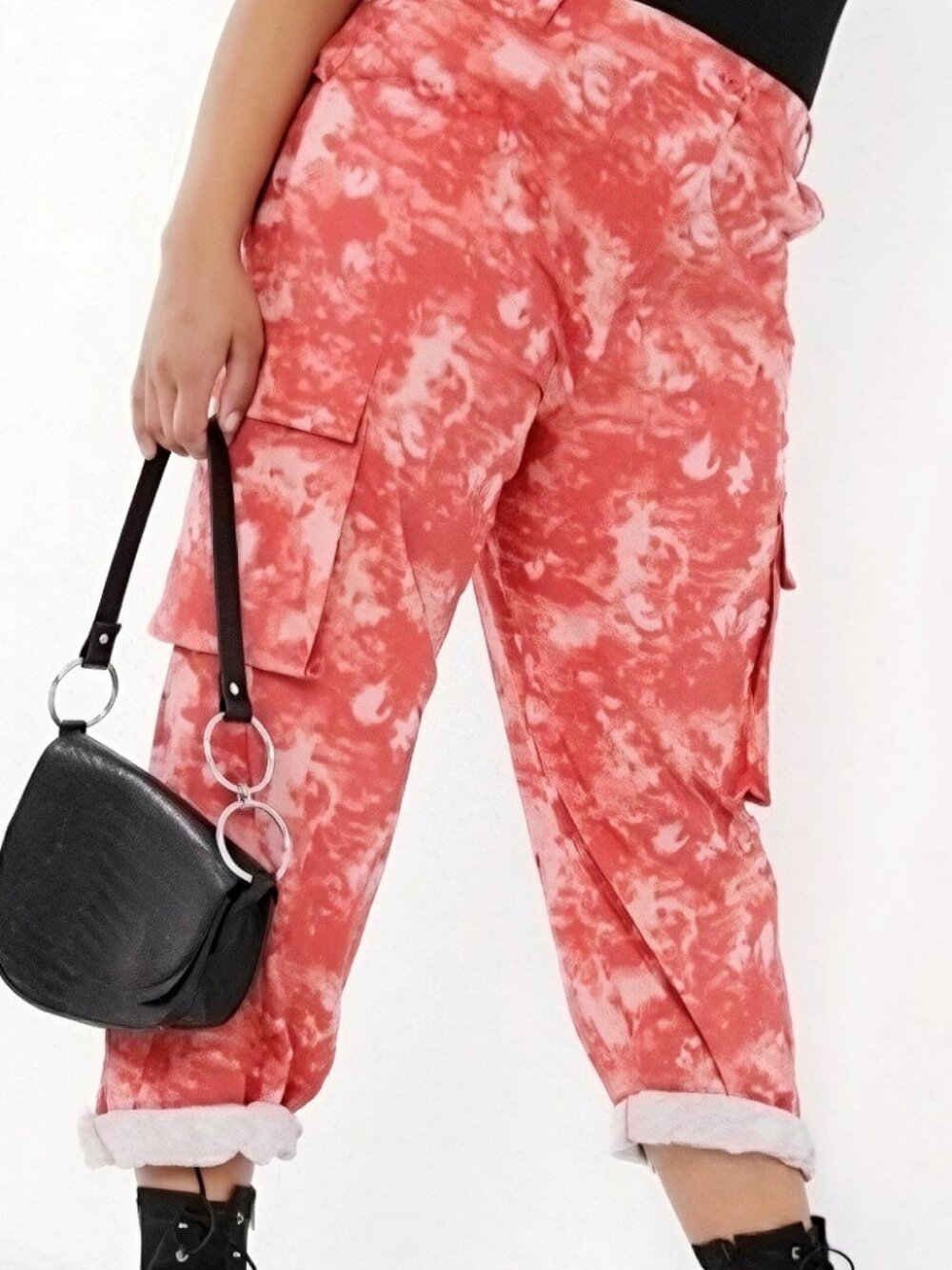 NWOT ASOS Corduroy Tie Dye Cargo Pants Orange White Utility Straight Leg Size 14